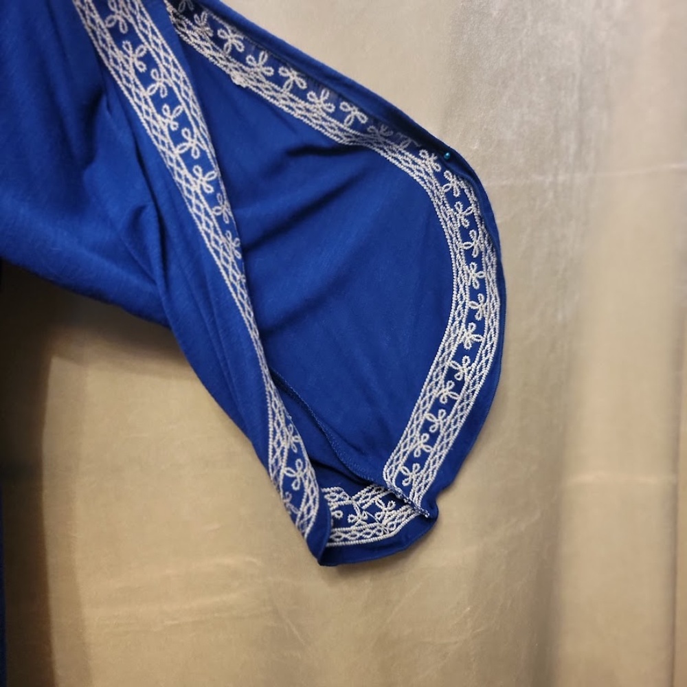 INC Blue Embroidered Cold-Shoulder Top with Open Bell Sleeves - Sz. XL - Picture 9 of 10